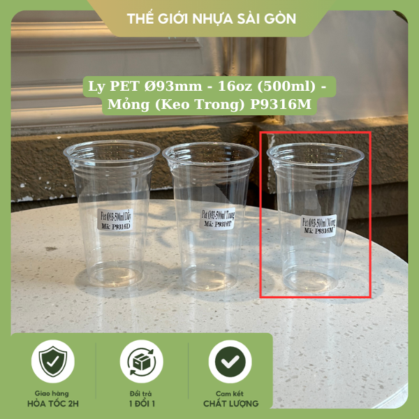 PET Ø93 - 16oz (500ml) - Mỏng (Keo Trong) - P9316M