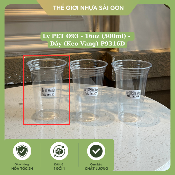 PET Ø93 - 16oz (500ml) - Dầy (Keo Vàng) - P9316D